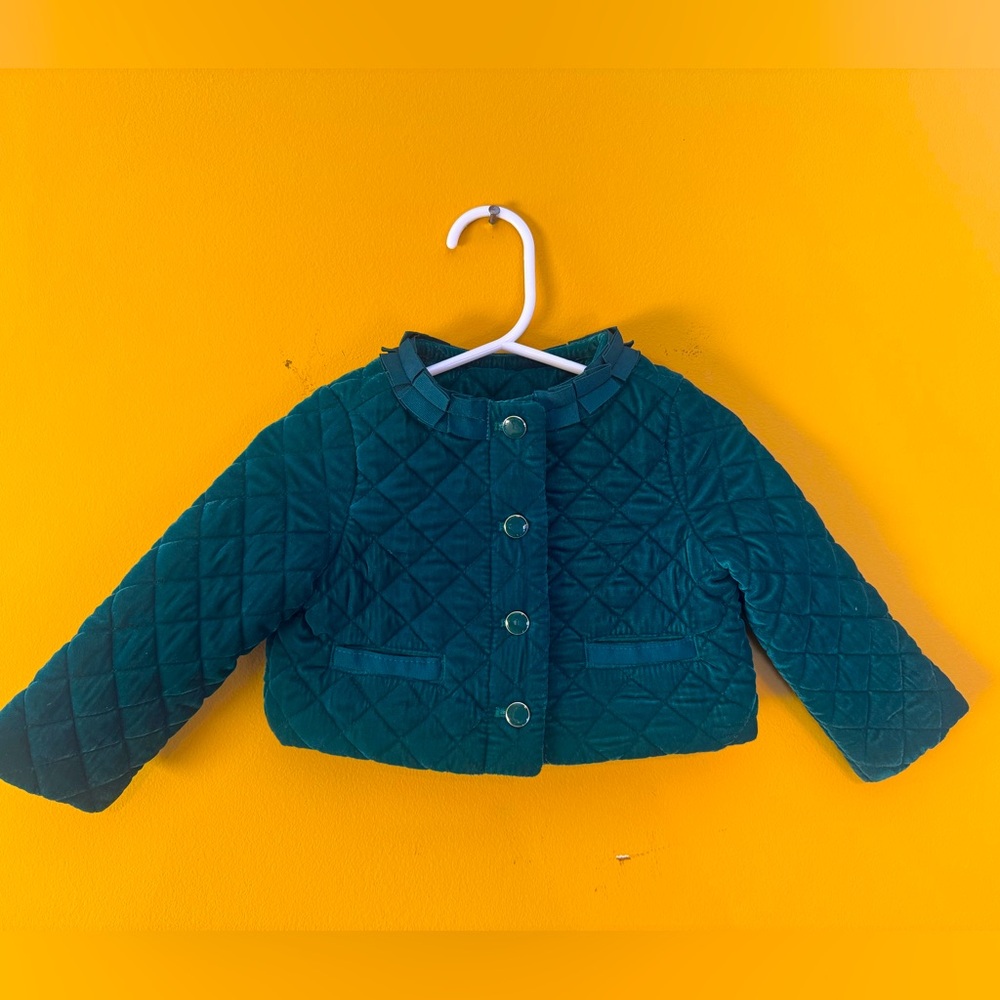 Janie and Jack Hunter Green Velvet Coat 12-18 Months, Like new condition!